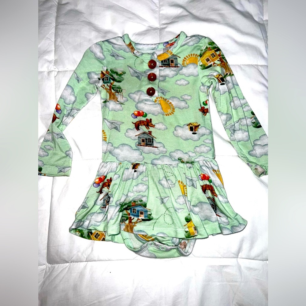 Posh Peanut baby girl’s posh treehouse henley twirl bodysuit, size 6-12 months